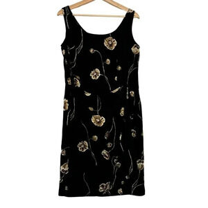 Vintage Basic Editions Black Floral Tie Front Button Back Scoop Neck 90s Y2K 8